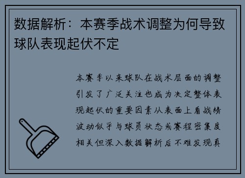 数据解析：本赛季战术调整为何导致球队表现起伏不定