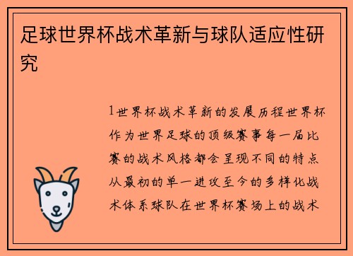 足球世界杯战术革新与球队适应性研究